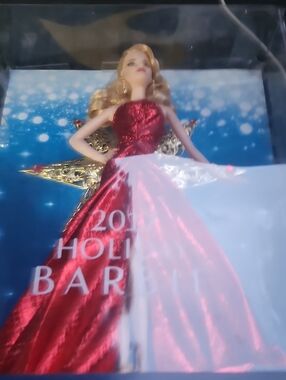 Barbie Holiday Doll in Shimmering Red Gown with Gold Star Back